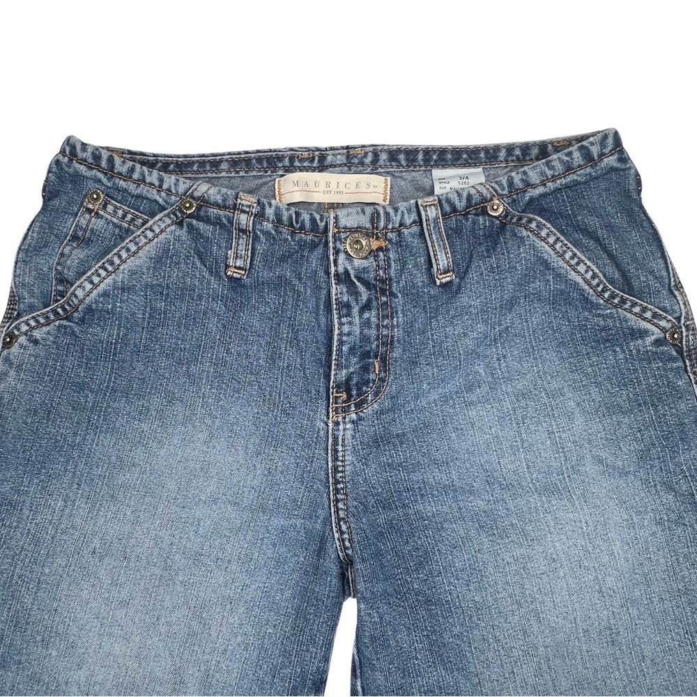 Maurices Straight Jeans Carpenter Mid Rise Utility Distressed Denim Blue 3/4 - Picture 4 of 17